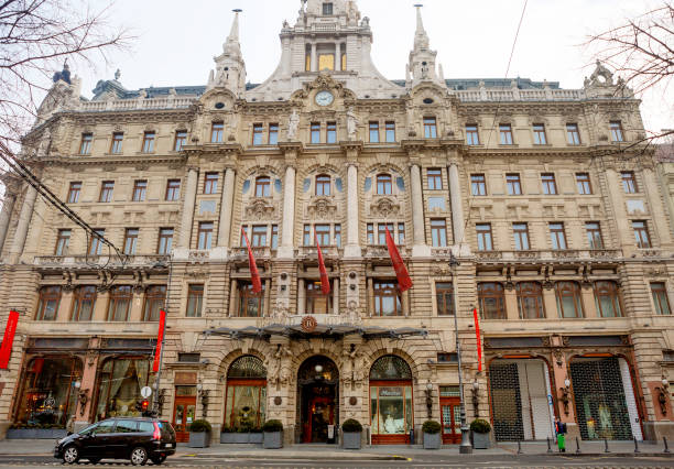 Budapest, Hungary-January 01, 2016: New York Palace Hotel. The most impressive and brilliant building on the Boulevard Elizabeth in Budapest is the Palace of new York). The building was built in the spirit of the Italian Renaissance in 1894. On the ground floor of the building was opened a cafe, the glory of the beauty of which quickly spread to all the capitals of Europe.