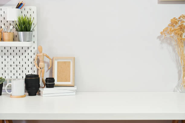 istock Minimalist stylish workspace poster, home office supplies and copy space 1094327946