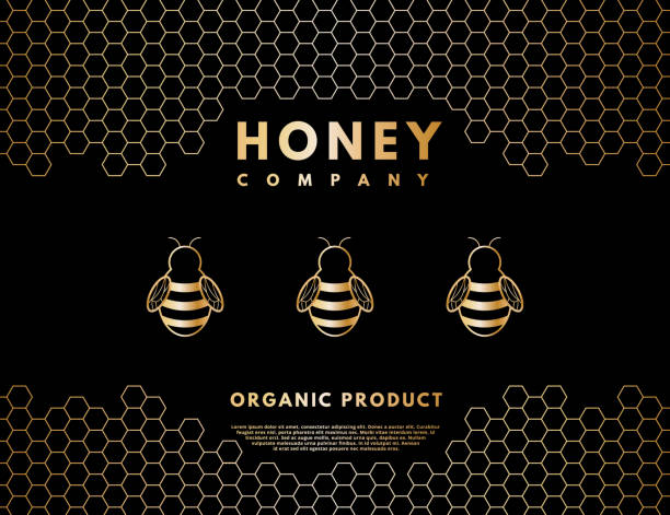 honig und biene logo für unternehmen, beschriftungshintergrund - activity animal bee beeswax stock-grafiken, -clipart, -cartoons und -symbole