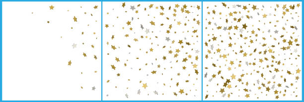 istock 3d gold and silver stars confetti celebrations. Simple festive modern design. Holiday vector. Set 3 in 1 1094335398