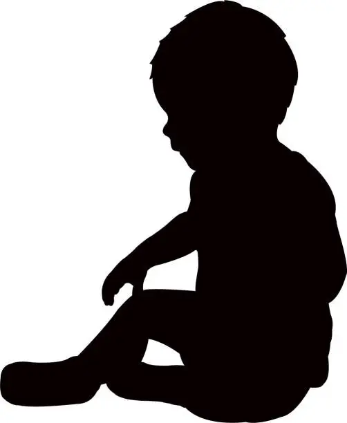 Vector illustration of A baby sitting silhouette vector