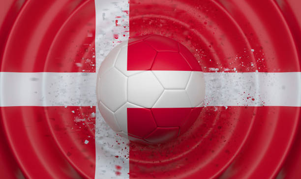 istock Denmark, soccer ball on a wavy background 1094350408