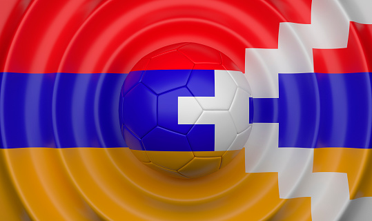 Nagorno Karabakh Republic, soccer ball on a wavy background, complementing the composition in the form of a flag, 3d illustration