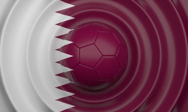 Qatar, soccer ball on a wavy background, complementing the composition in the form of a flag, 3d illustration