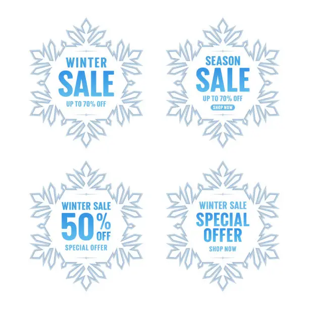Vector illustration of Winter sale, snowflake frames with text