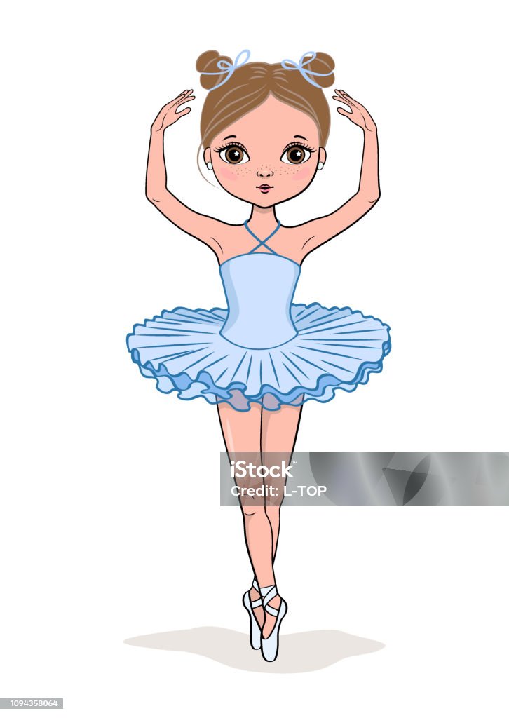 Hand Drawn Beautiful Little Ballerina Cartoon Cute Girl Vector Illustration  Stock Illustration - Download Image Now - iStock