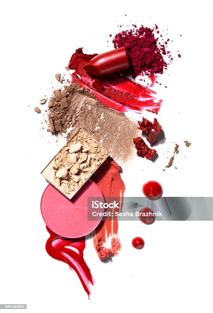 Beauty swatches. Creative beauty fashion concept photo of cosmetic swatches on white background. Make-Up Stock Photo