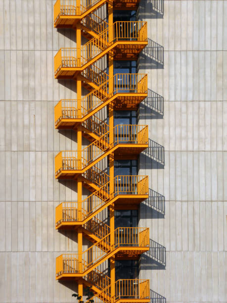 Yellow outside fire escape stairs