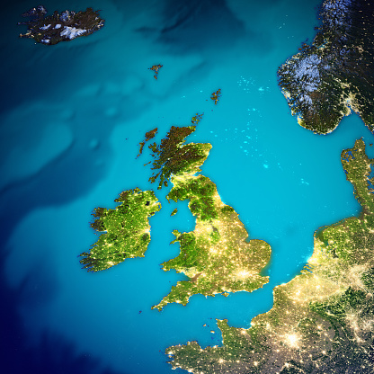 United Kingdom and Ireland map. Elements of this image furnished by NASA. 3d rendering