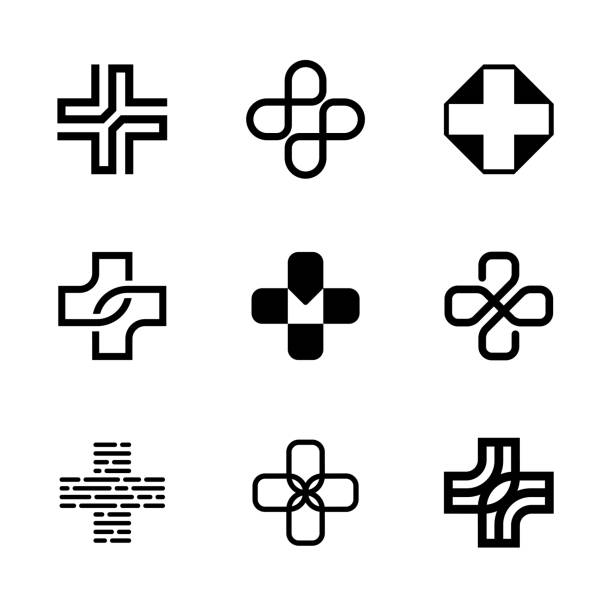 medizinische kreuz plus logo vorlagensatzes - additionstaste stock-grafiken, -clipart, -cartoons und -symbole