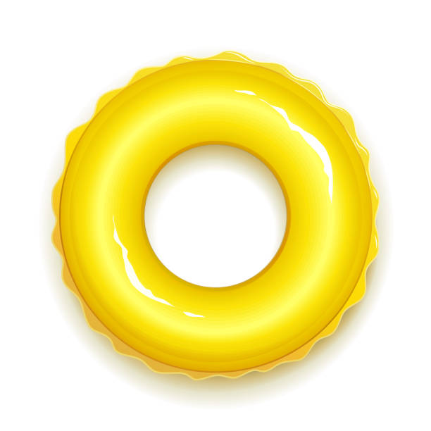 ilustraciones, imágenes clip art, dibujos animados e iconos de stock de anillo de goma amarillo para nadar en piscina y mar - flotador