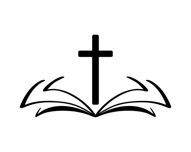 ilustrații de stoc cu ilustrare vectorială a logo-ului creștin. emblemă cu crucea și sfânta biblie. comunitatea religioasă. element de design pentru poster, logo, insignă, semn - cruce