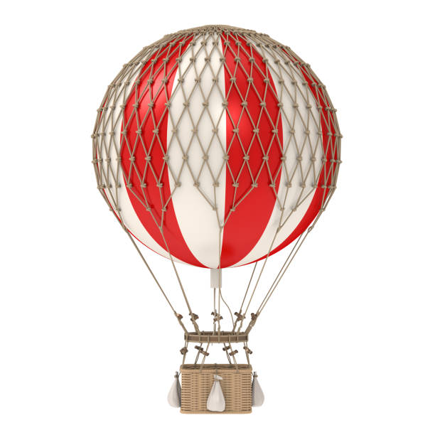 Vintage Hot Air Balloon Isolated Vintage Hot Air Balloon isolated on white background. 3D render blimp stock pictures, royalty-free photos & images