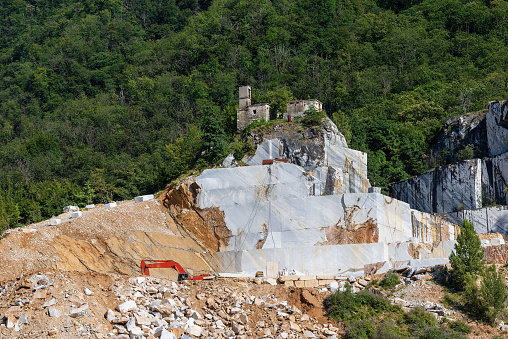 Quarry of white Carrara Marble in the Apuan Alps. Tuscany, Italy, Europe