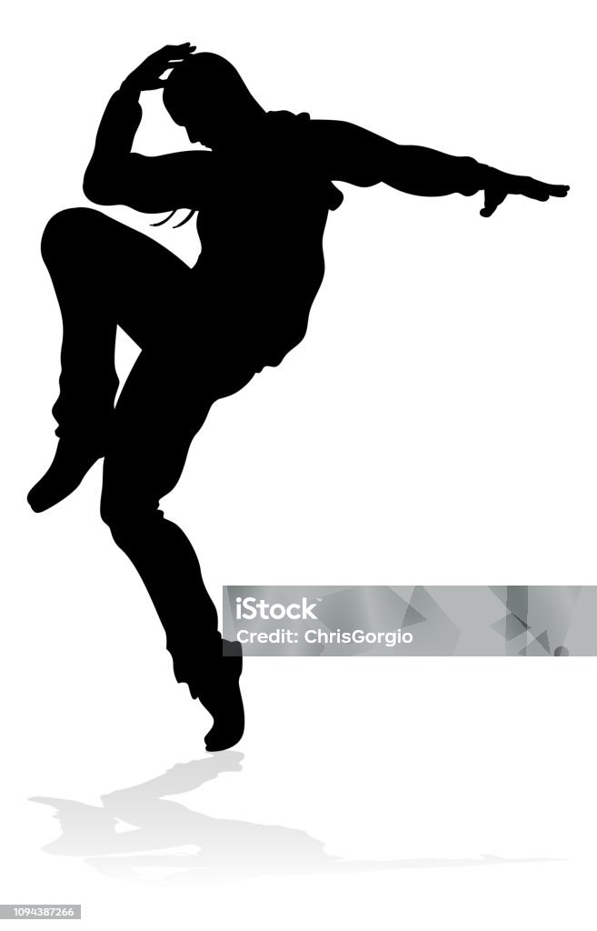 Street Dance Dancer Silhouette A male street dance hip hop dancer in silhouette Dancing stock vector