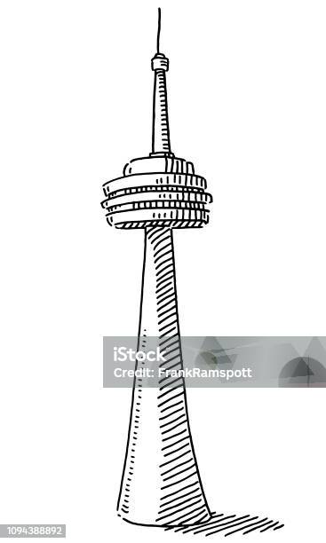 Television Tower Building Drawing Stock Illustration - Download Image Now - Building Exterior, Communications Tower, Line Art