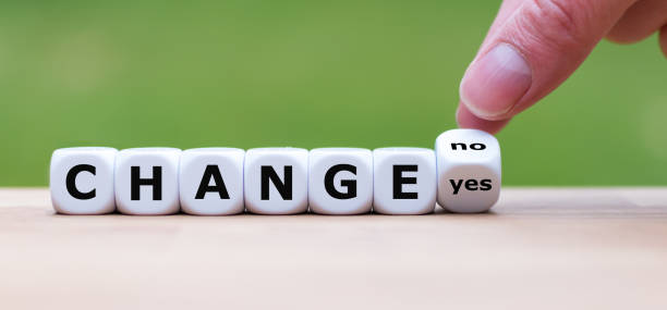 istock Time for a change? Hand turns a dice and changes the word 