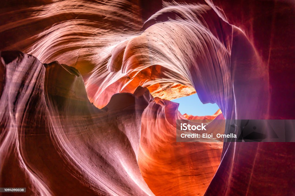 Upper Antelope Canyon Beautiful view of amazing sandstone formations in famous Upper Antelope Canyon near the historic town of Page at Lake Powell, American Southwest, Arizona, USA - Stock image Nature Stock Photo