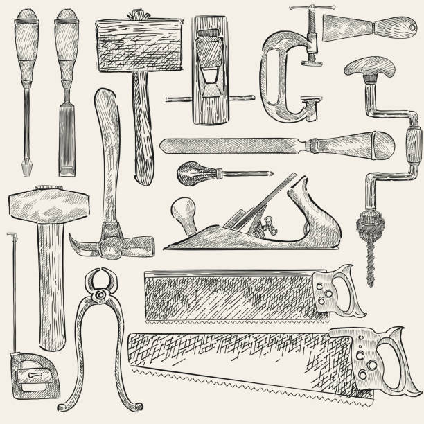 Illustration of a set of carpenter tools Illustration of a set of carpenter tools carpenter stock illustrations