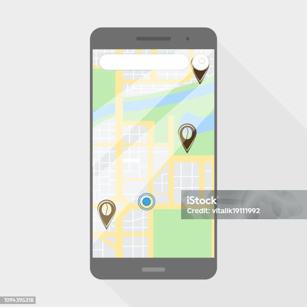 Calling Map Background Phone With Map Flat Style On A Grey Background Stock Illustration ...