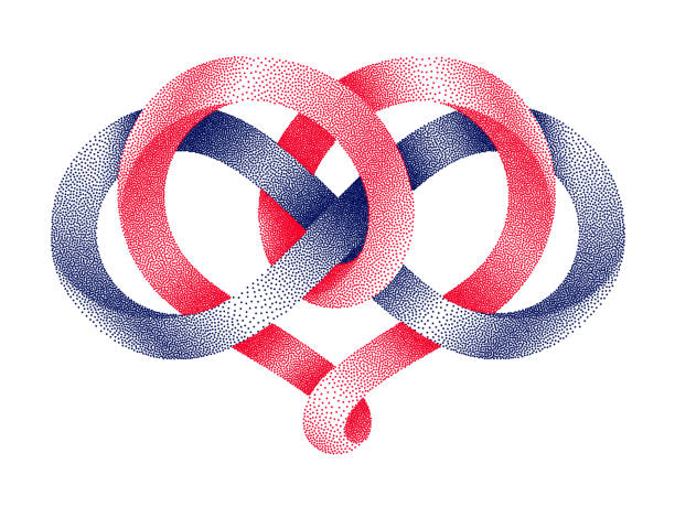 Heart with infinity symbol of stippled mobius strip. Eternal love sign. Vector illustration. Heart shape and infinity symbol made of intertwined stippled mobius strips.. Eternal love sign. Vector illustration isolated on a white background. celtic knot symbol of eternal love stock illustrations
