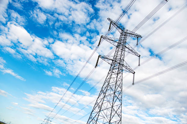 Electricity pylons with sky Electricity pylons under the blue sky power cable photos stock pictures, royalty-free photos & images