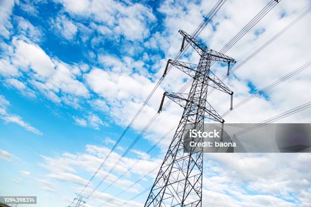 Electricity Pylons With Sky Stock Photo - Download Image Now - Power Line, Power Cable, Electricity