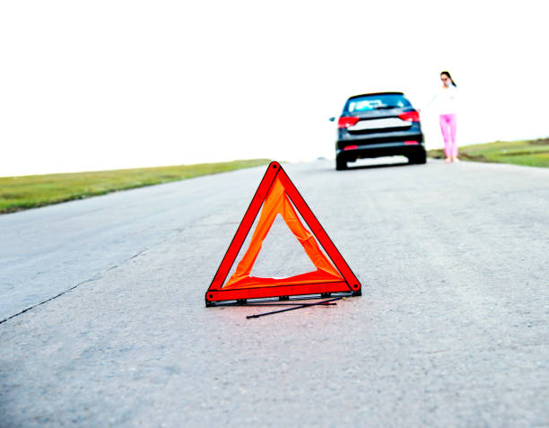 istock Red triangle sign on the road 1094411546