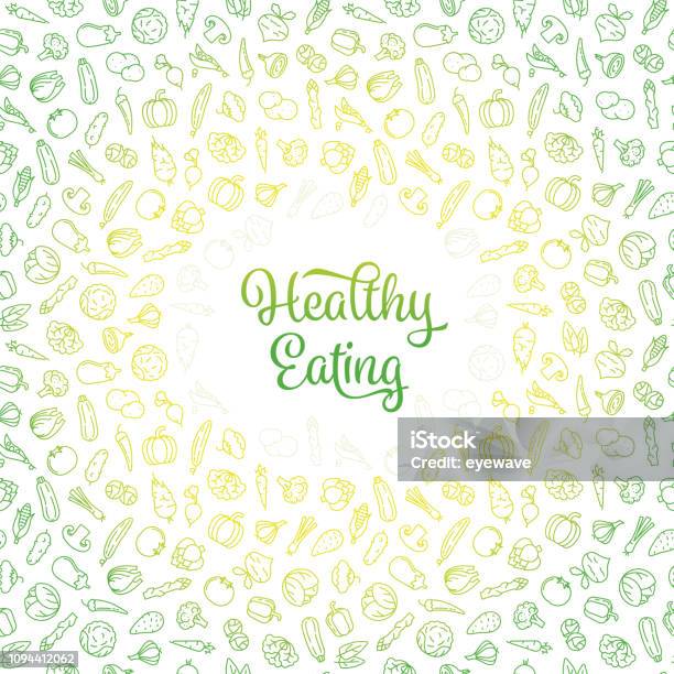 Healthy Eating Vector Illustration With Vegetables Icons Pattern Stock Illustration - Download Image Now