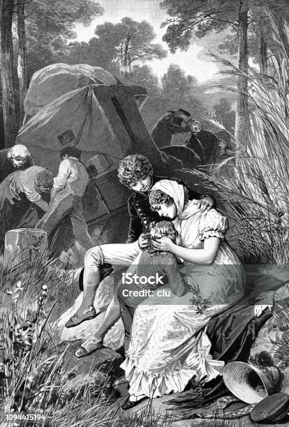 Queen Luise From Prussia On The Escape With Prince Wilhem Stock Illustration - Download Image Now