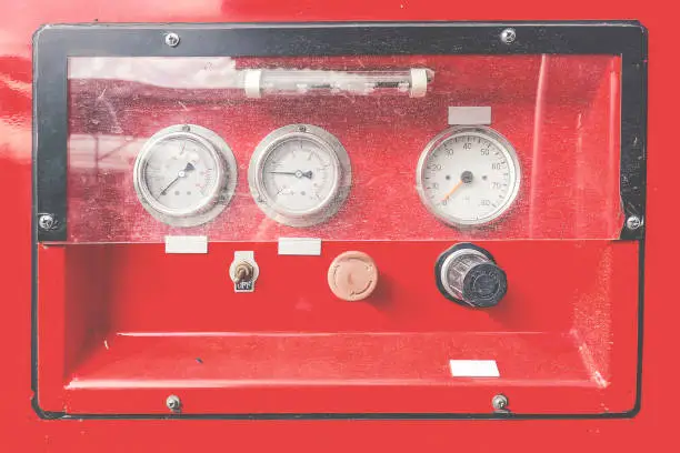 Close-up Water pressure gauge of a vintage firebrigade car