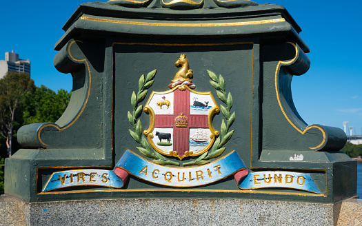 Coronation banners of King Charles III in Mulberry Square, decoration for the coronation, which took place on May 6.