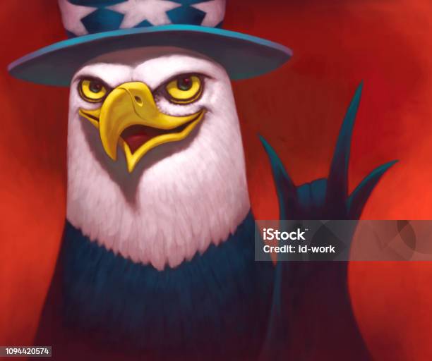 Usa Bald Eagle Cheering Stock Illustration - Download Image Now - Painting - Art Product, Uncle Sam, Acrylic Painting