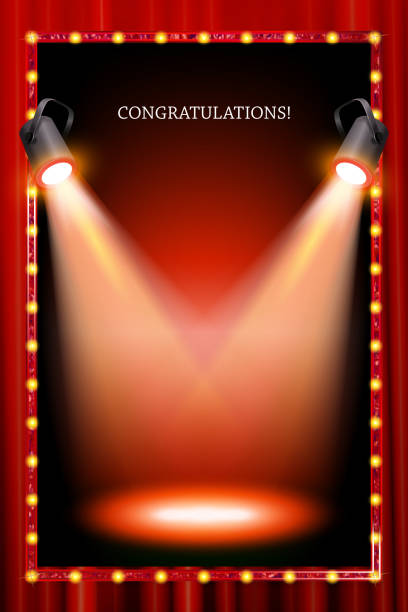 ilustrações de stock, clip art, desenhos animados e ícones de vertical frame with lights - curtain stage theater stage red