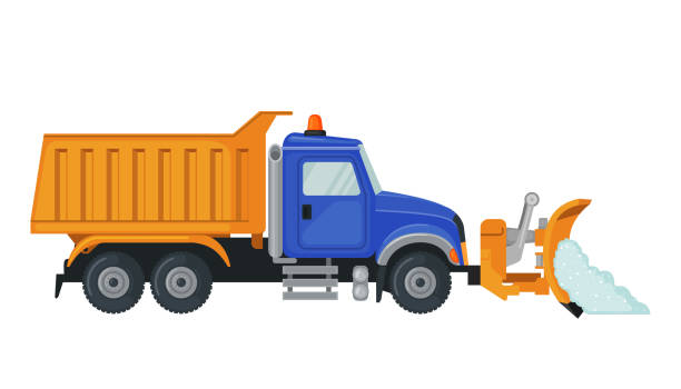 Snow Plow truck in flat style isolated on white. Snow Plow truck in flat style isolated on white background. Utility snow removal vehicle. Vector illustration. road clipart stock illustrations