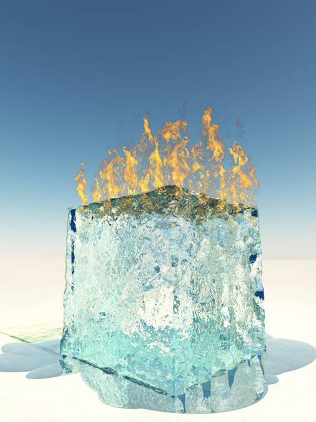 Burning Ice Cube Burning Ice Cube water thinking bubble drop stock pictures, royalty-free photos & images