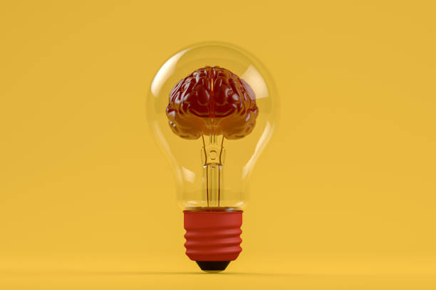 Brain inside the light bulb Ideas concept, brain inside the light bulb on colorful background. big idea stock pictures, royalty-free photos & images
