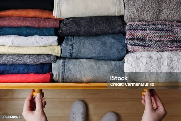 Neatly Ordered Clothes In Drawer Stock Photo - Download Image Now - Clothing, Closet, Organization