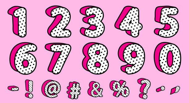 ilustrações de stock, clip art, desenhos animados e ícones de cute black polka dots 3d set of numbers and signs. vector lol girly doll surprise style. - exclamation point vector white black