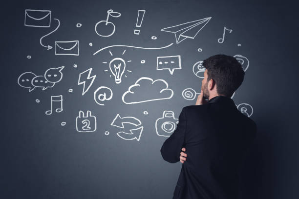 istock Businessman with white applications 1094441956