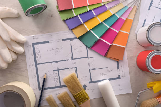 istock Decoration table and painter with plane and painting material top 1094442468