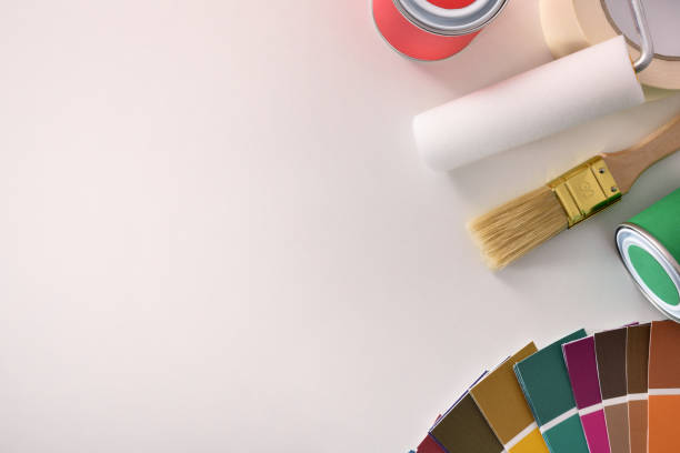 istock Tools for painting houses on white table background top 1094442544