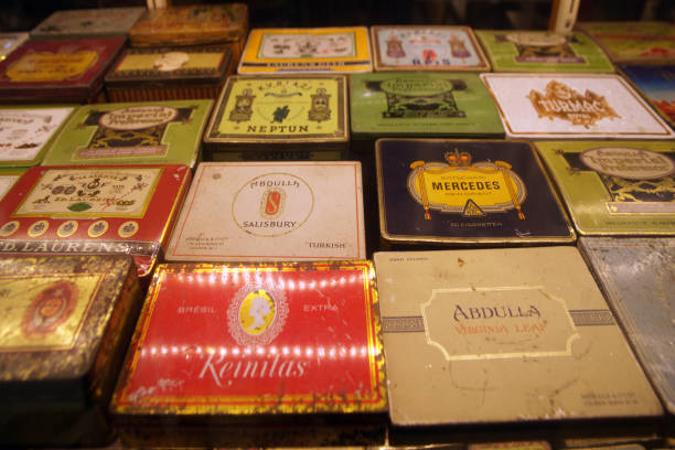 istock Tin boxes of old tobacco brands 1094447080