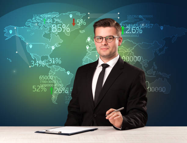 istock Trade market analyst is studio reporting world trading news with map concept 1094453514