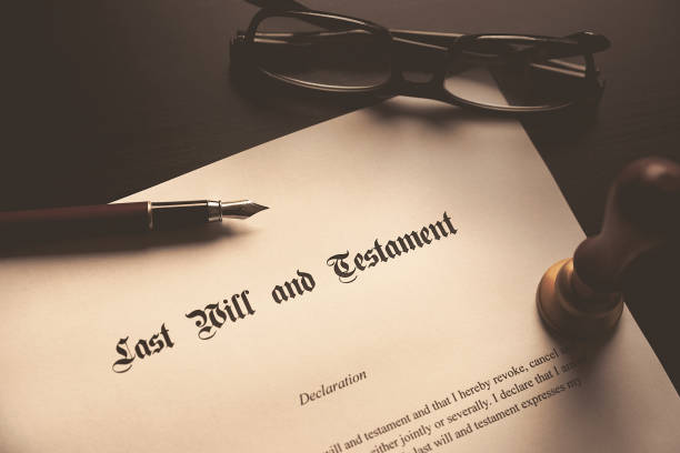 Last Will and Testament concept Last Will and Testament concept. Fountain pen, seal on desk stately home stock pictures, royalty-free photos & images