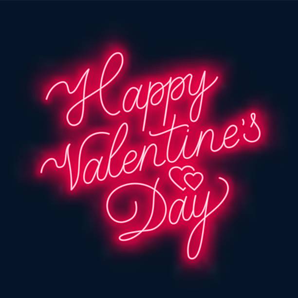 Happy Valentine s day neon lettering on dark background. Happy Valentine s day neon lettering on dark background. Greeting card. Vector illustration. glow in the dark hearts background stock illustrations
