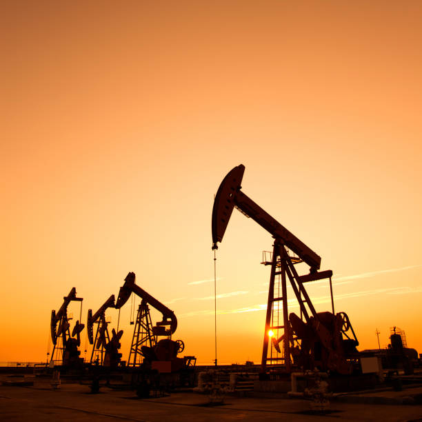 istock Oil pumps and rig at sunset 1094476394