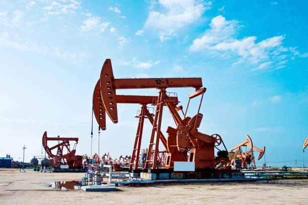 istock Oil pumps and rig in a field 1094476568