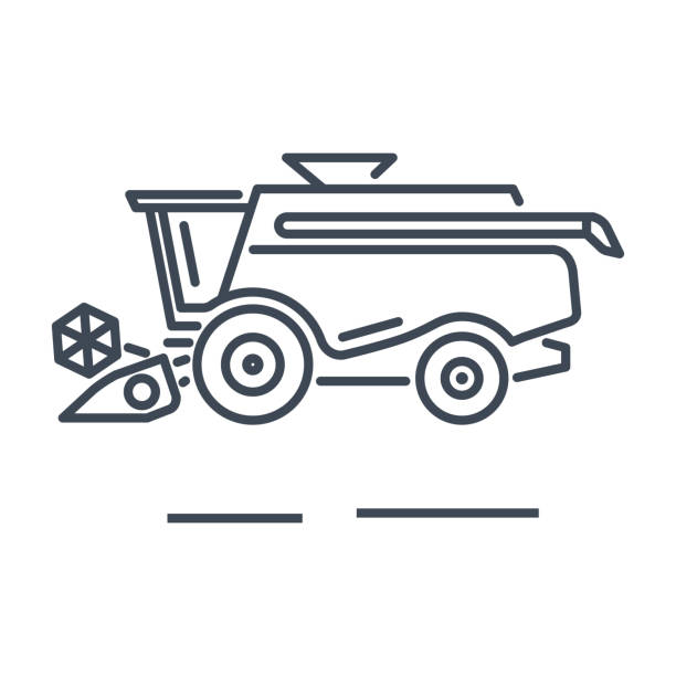 thin line icon harvester machine, combine thin line icon harvester machine, combine threshing stock illustrations