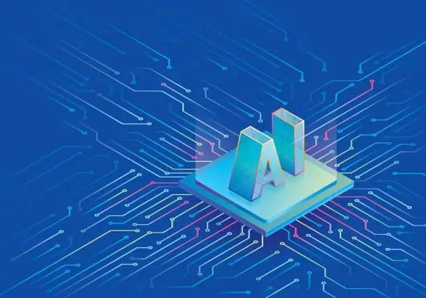 Vector illustration of Artificial intelligence CPU on circuit board